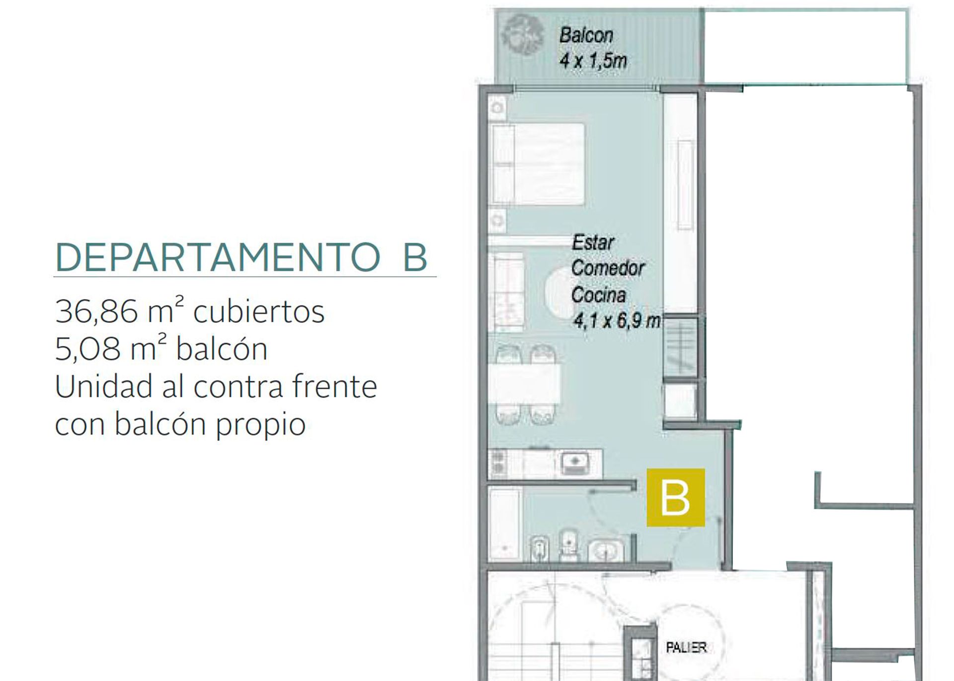 DEPARTAMENTO MONOAMBIENTE 42M2 VENTA PARAGUAY 5500 - 9
